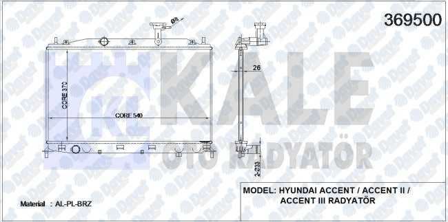 KALE 369500 Su Radyatoru Accent-Era 1.5 Crdi (Al/Pl/Brz) (Mek.) (370x538x26) (Manuel)